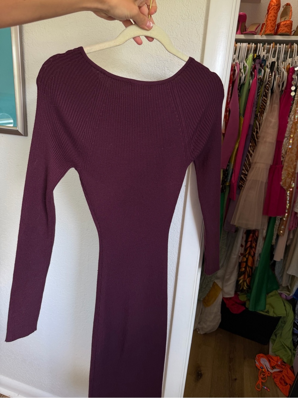 Ribbed Cutout Midi Dress in Deep Plum - Women's - Picture 3 of 5